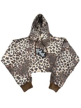Civil Regime Leopard Print Cropped Hoodie with RFC Patch